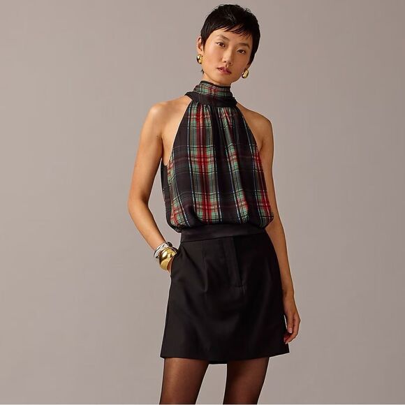 J. Crew Tops - J Crew Halter Top with Neck Tie in Stewart Tartan Chiffon Blend NWT
